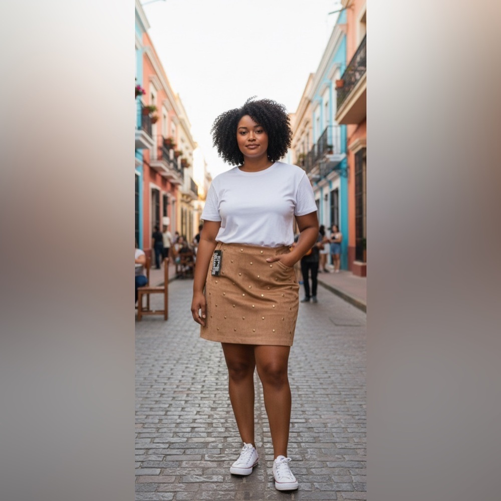 Future collective Suede like mini Skirt
Silver studs accent & Fully lined